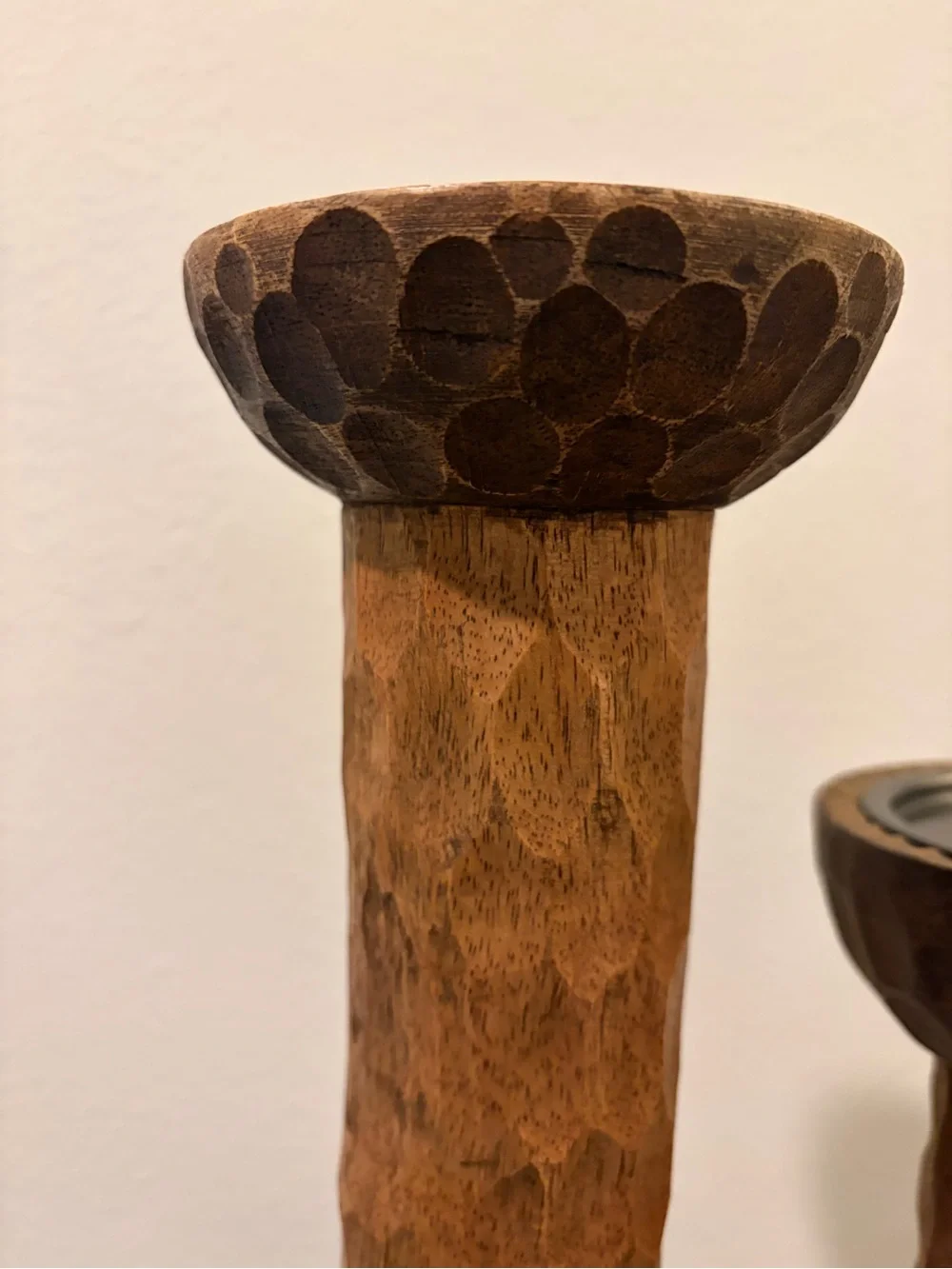 Global Views Lemieux Wooden Set  of 2 Hand-Carved Brown Wooden Candel Holders